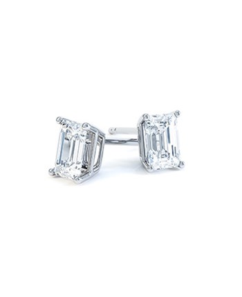 Ettore Emerald Diamond Stud Earrings in Platinum with Butterfly Backs