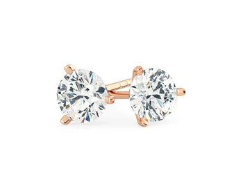 Alegra Round Brilliant Diamond Stud Earrings in 18K Rose Gold with Butterfly Backs