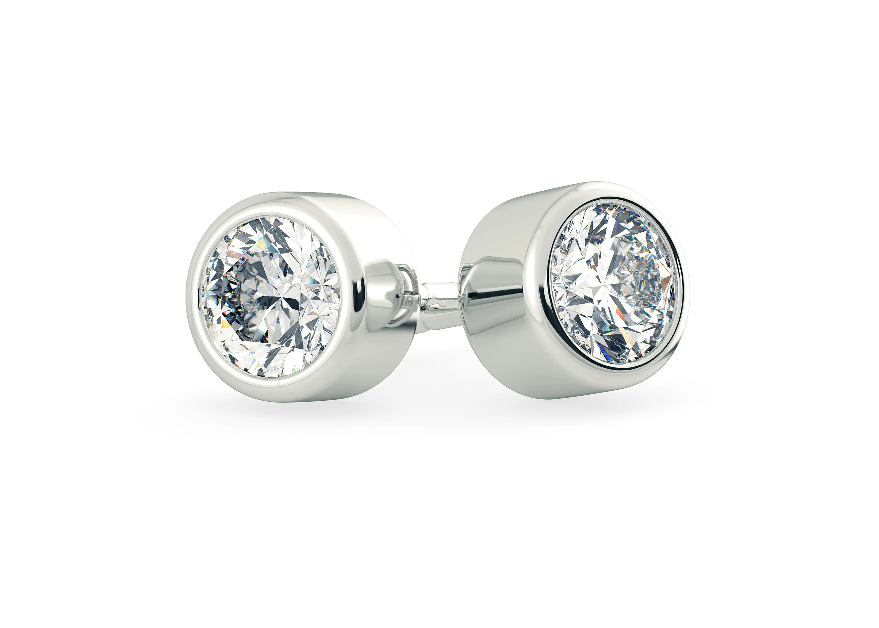 Carina Round Brilliant Diamond Stud Earrings in 18K White Gold with Butterfly Backs
