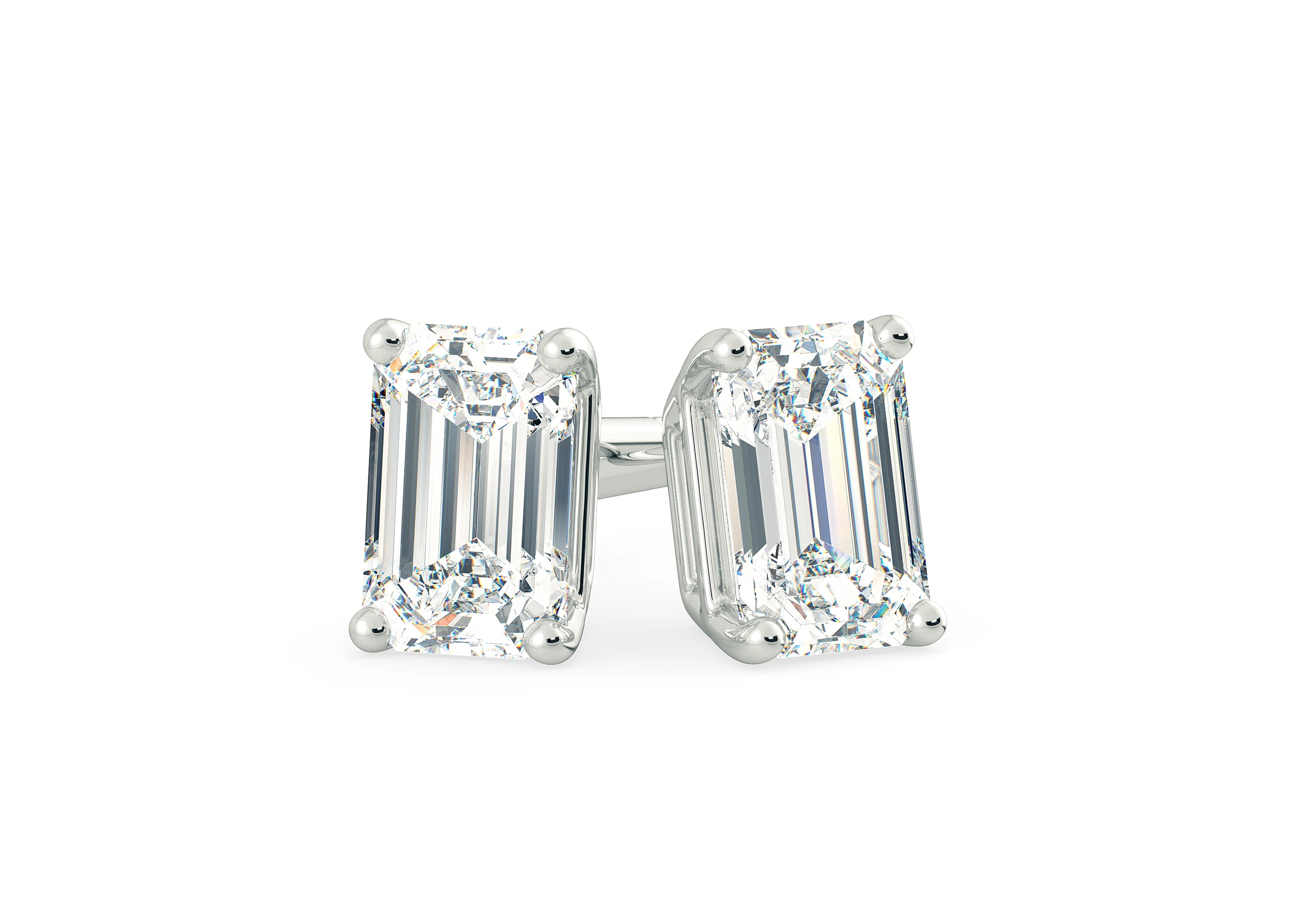 Ettore Emerald Diamond Stud Earrings in Platinum with Butterfly Backs