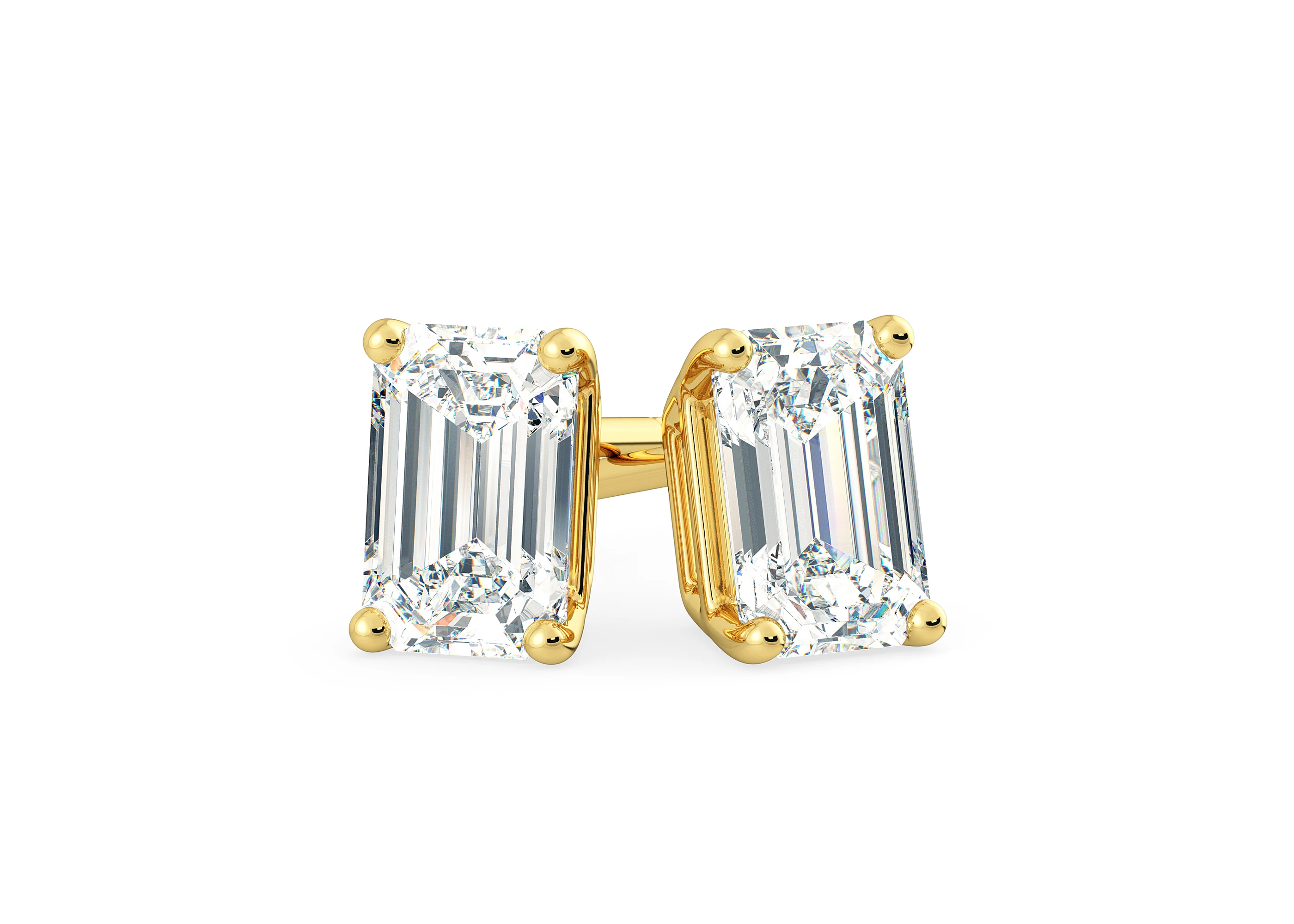 Ettore Emerald Diamond Stud Earrings in 18K Yellow Gold with Butterfly Backs