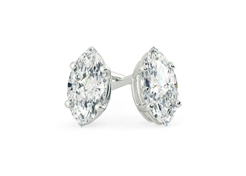 Ettore Marquise Diamond Stud Earrings in 18K White Gold with Butterfly Backs