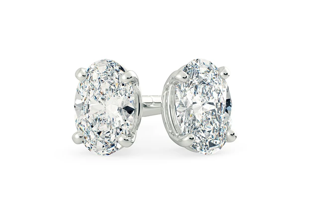 Two Carat Lab Grown Oval Diamond Stud Earrings in 18K White Gold