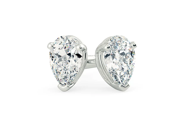 One Carat Pear Diamond Stud Earrings in 18K White Gold