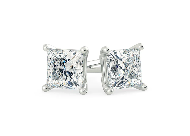 Ettore Princess Diamond Stud Earrings in 18K White Gold with Alpha Backs