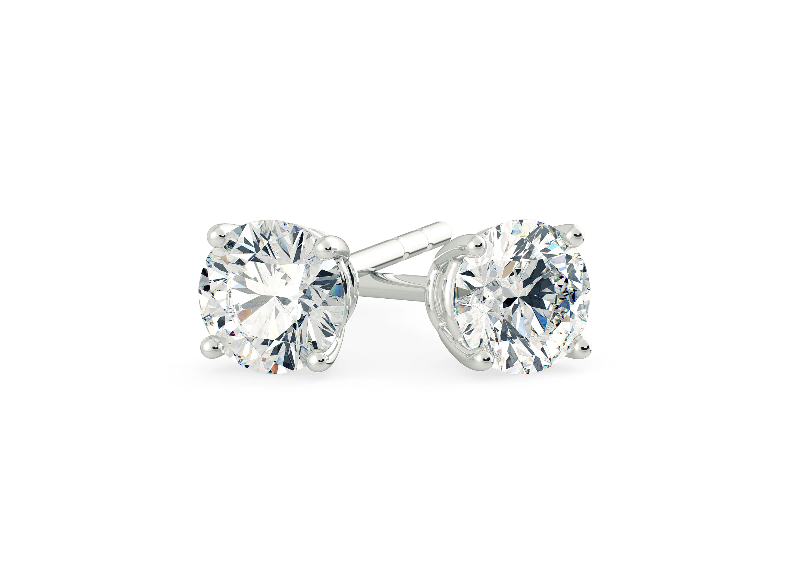 One Carat Round Brilliant Diamond Stud Earrings in Platinum 950