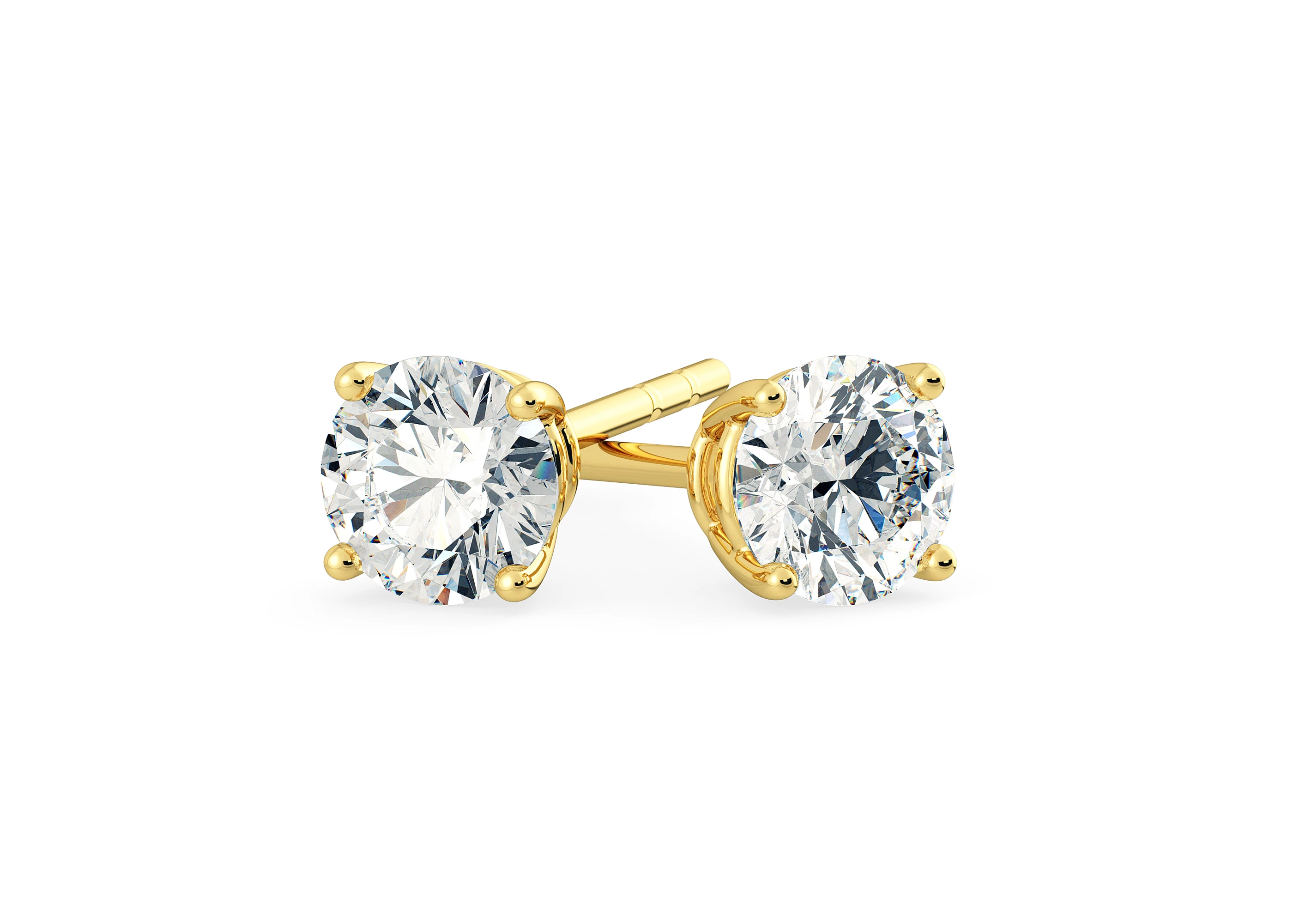 Ettore Round Brilliant Diamond Stud Earrings in 18K Yellow Gold with Butterfly Backs