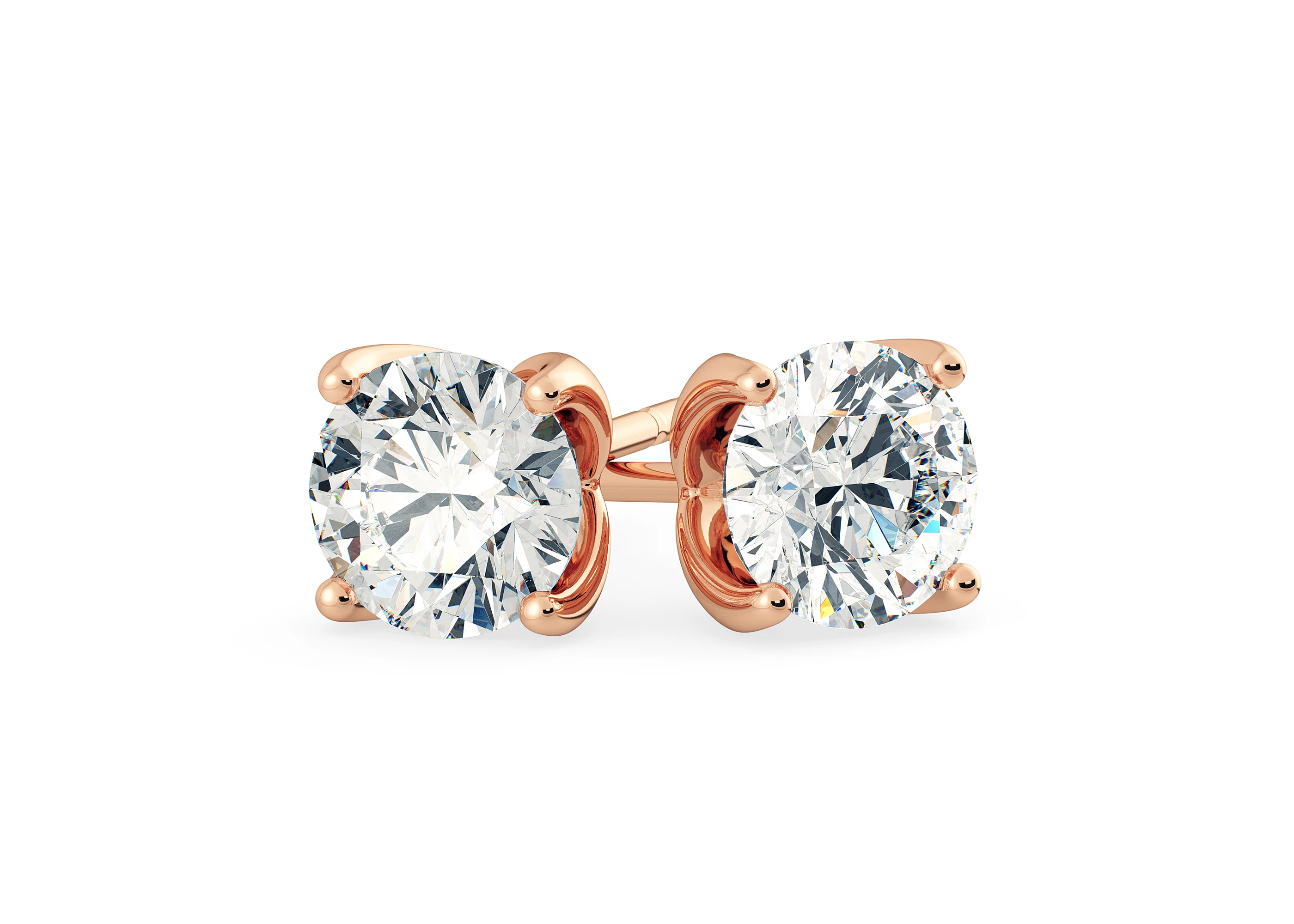 Mirabelle Round Brilliant Diamond Stud Earrings in 18K Rose Gold with Butterfly Backs