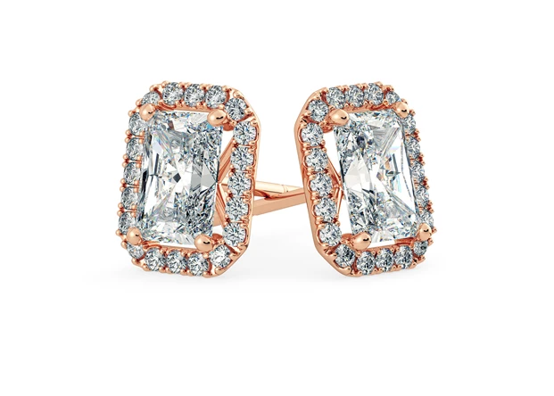 Bijou Emerald Diamond Stud Earrings in 18K Rose Gold with Butterfly Backs