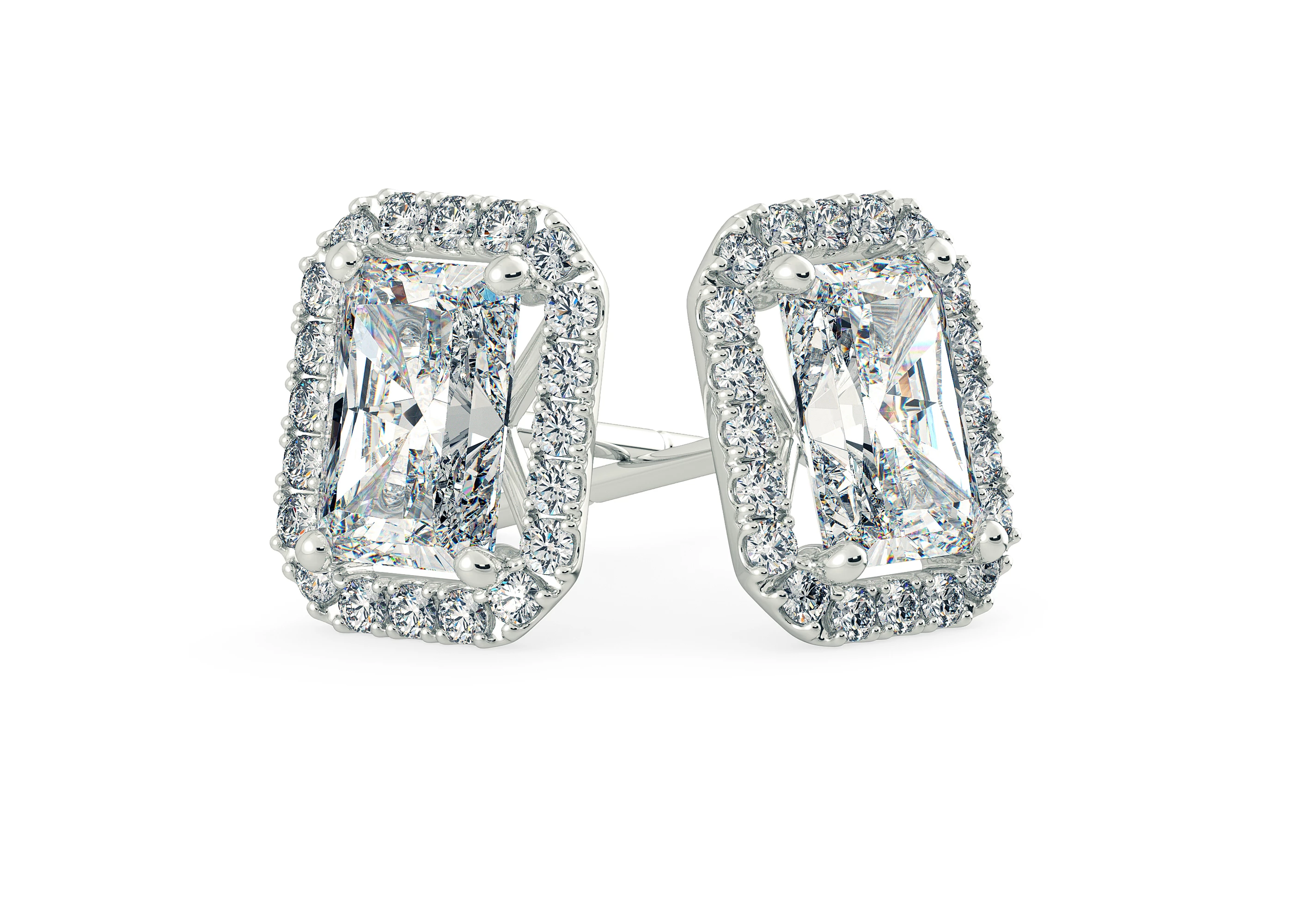 Bijou Emerald Diamond Stud Earrings in Platinum with Butterfly Backs
