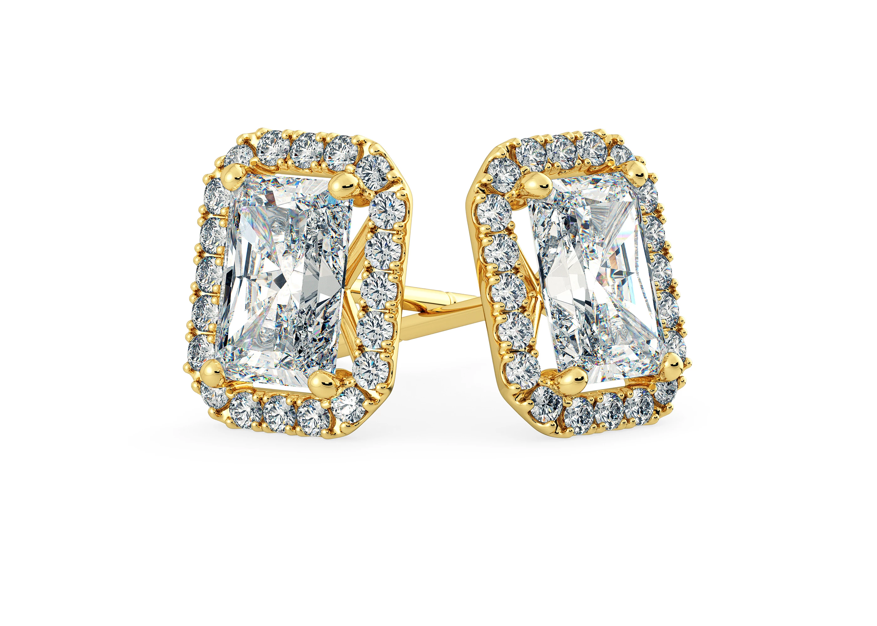 Bijou Emerald Diamond Stud Earrings in 18K Yellow Gold with Butterfly Backs
