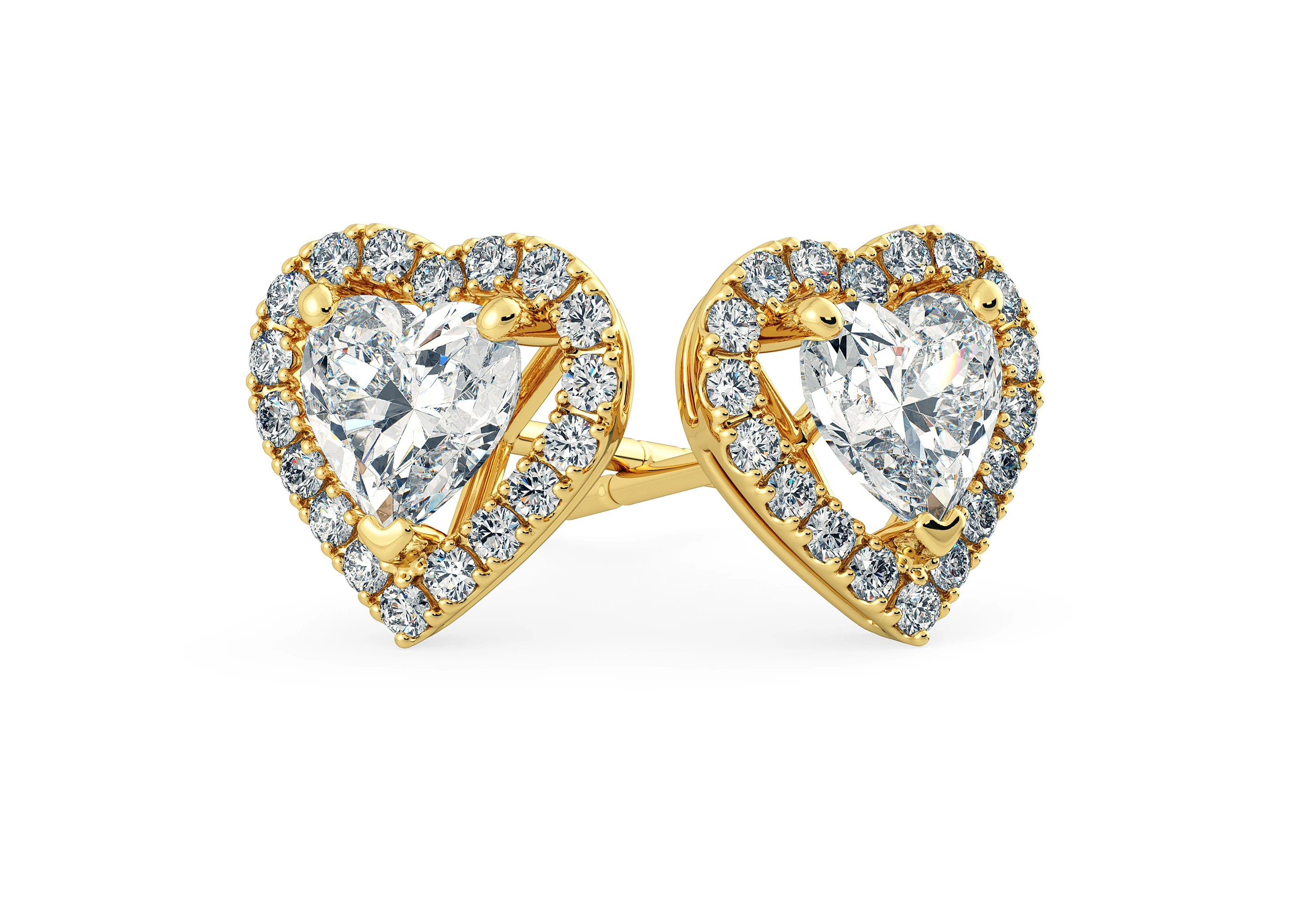 Bijou Heart Diamond Stud Earrings in 18K Yellow Gold with Butterfly Backs
