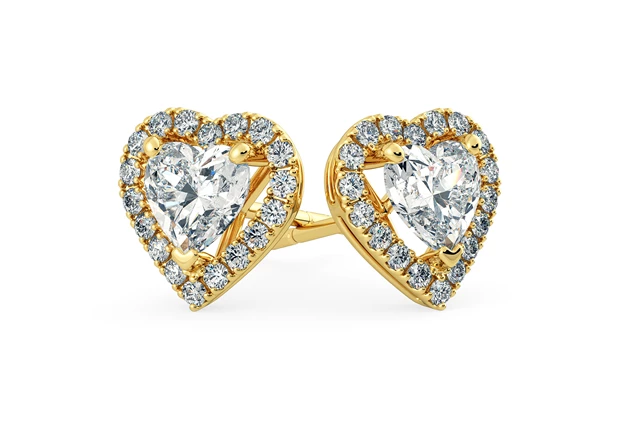 Bijou Heart Diamond Stud Earrings in 18K Yellow Gold with Butterfly Backs