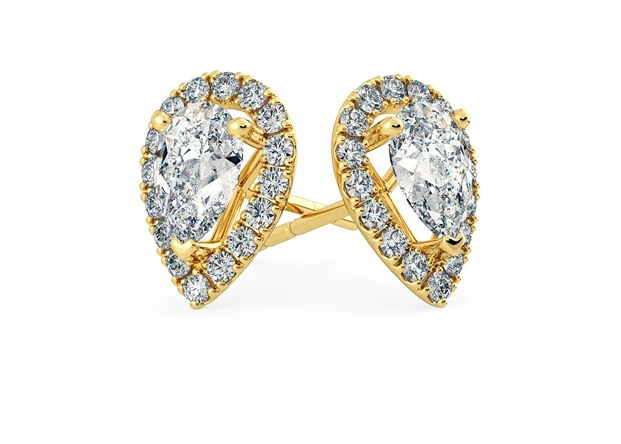 Bijou Pear Diamond Stud Earrings in 18K Yellow Gold with Alpha Backs