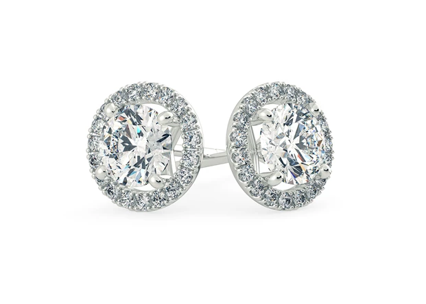 Bijou Round Brilliant Diamond Stud Earrings in 18K White Gold with Alpha Backs