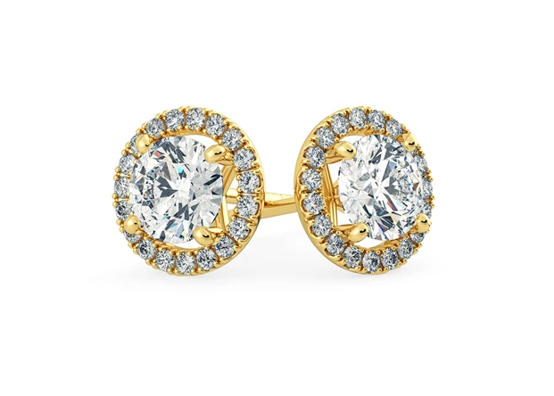 Bijou Round Brilliant Diamond Stud Earrings in 18K Yellow Gold with Screw Backs