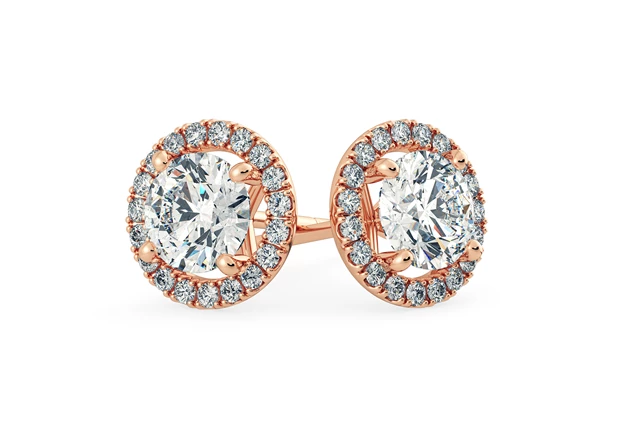 Bijou Round Brilliant Diamond Stud Earrings in 18K Rose Gold with Alpha Backs