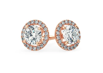 Bijou Round Brilliant Diamond Stud Earrings in 18K Rose Gold with Butterfly Backs