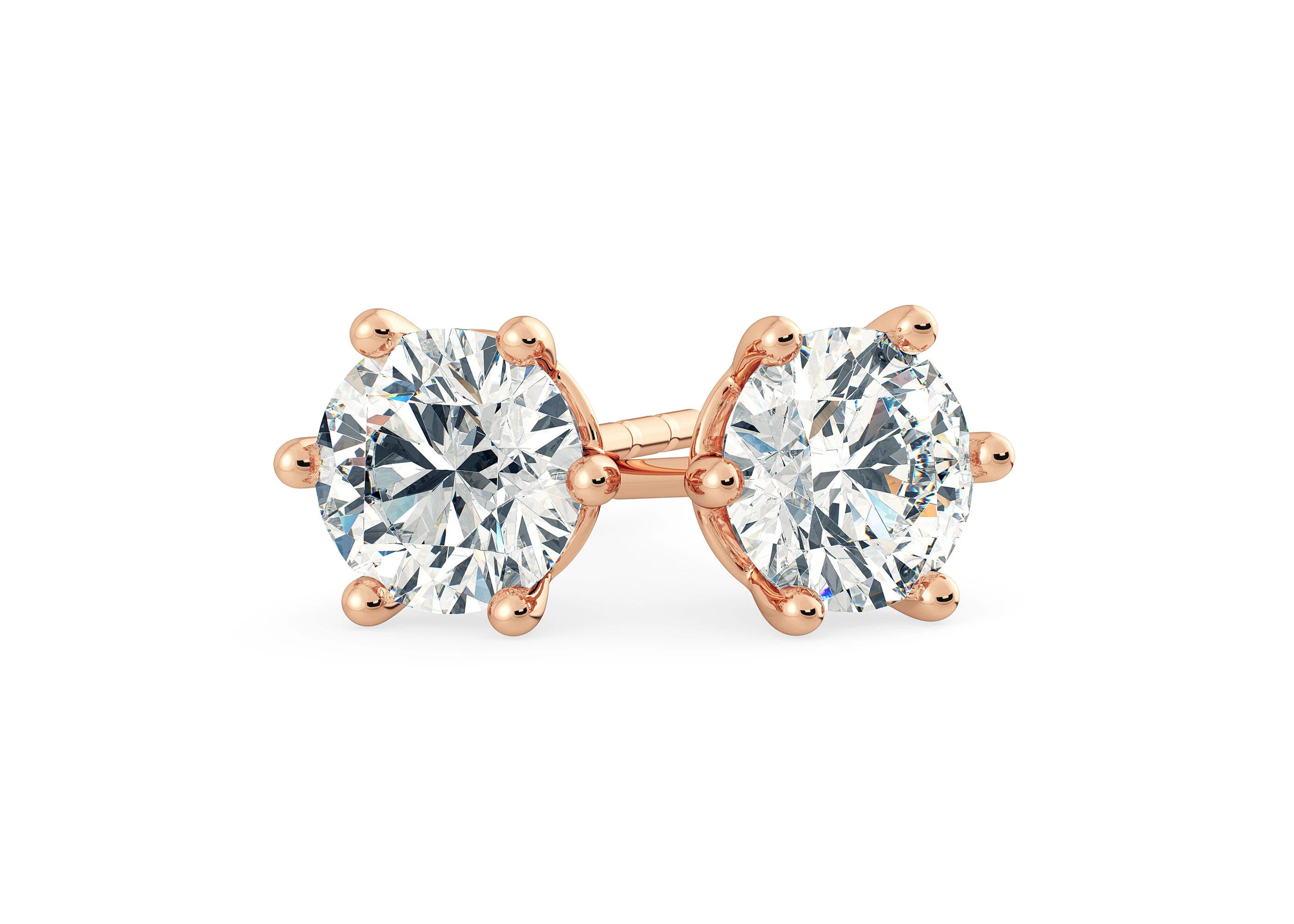 Bellezza Round Brilliant Diamond Stud Earrings in 18K Rose Gold with Butterfly Backs