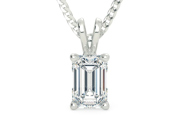 Two Carat Emerald Diamond Pendant in 18K White Gold