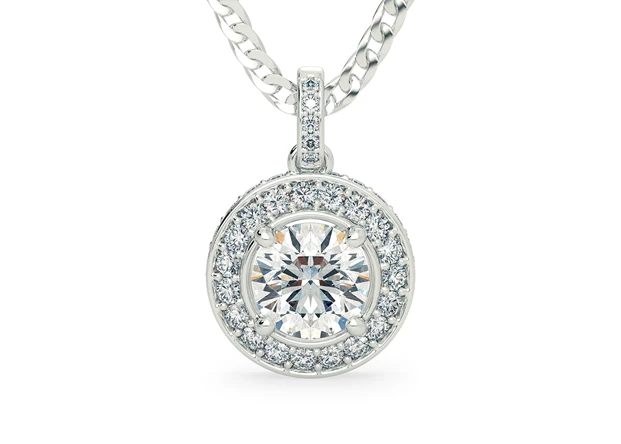 Round Brilliant Bijou Drop Diamond Pendant in 18K White Gold