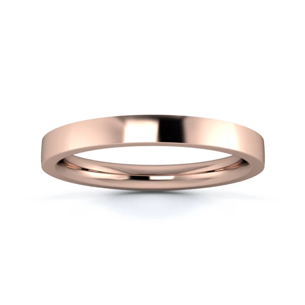 18K Rose Gold 2.5mm Heavy Weight Flat Court Flat Edge Wedding Ring