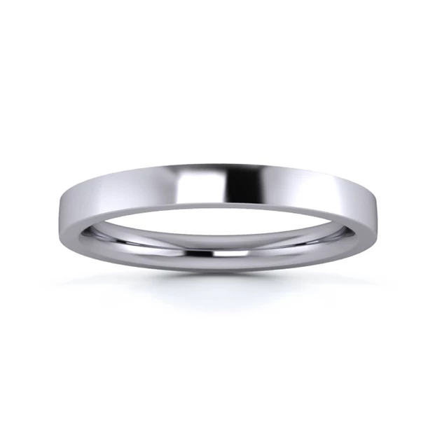 9K White Gold 2.5mm Heavy Weight Flat Court Flat Edge Wedding Ring