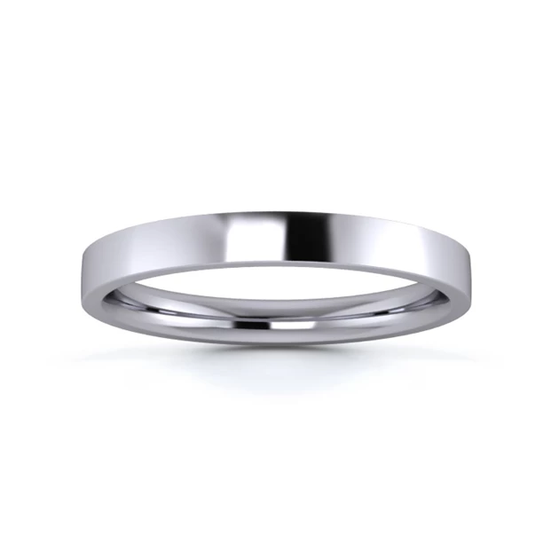 9K White Gold 2.5mm Medium Weight Flat Court Flat Edge Wedding Ring