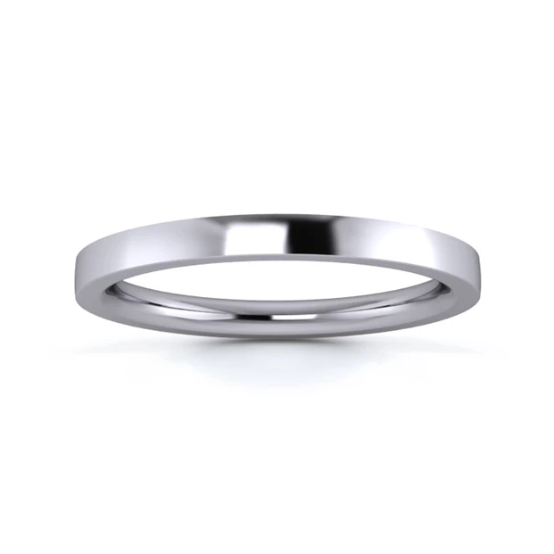 9K White Gold 2mm Heavy Weight Flat Court Flat Edge Wedding Ring