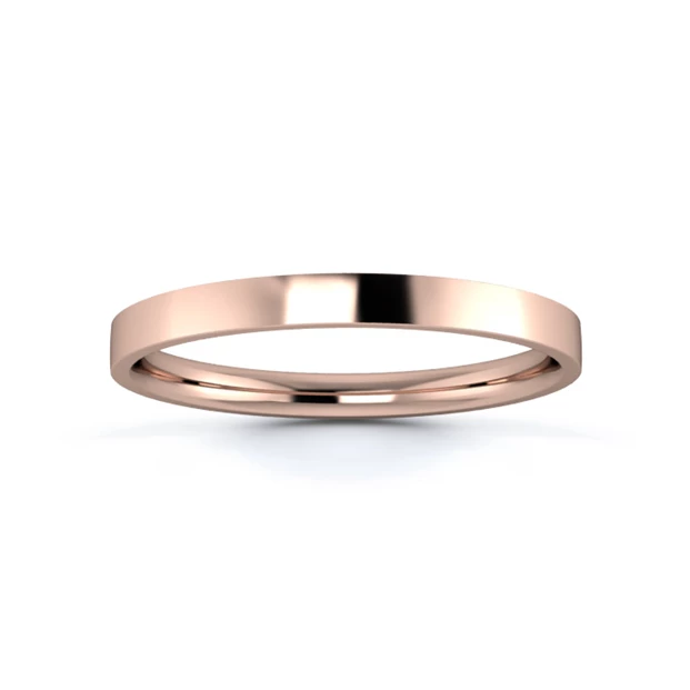 9K Rose Gold 2mm Light Weight Flat Court Flat Edge Wedding Ring