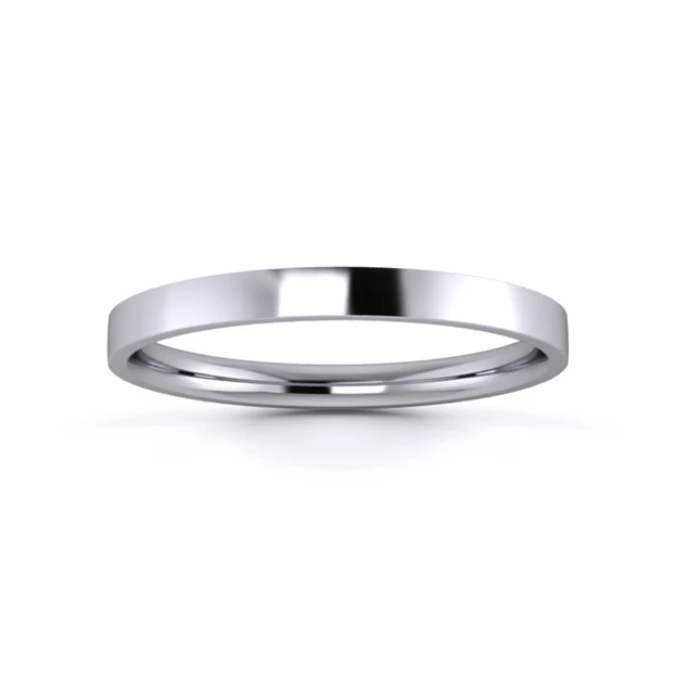 9K White Gold 2mm Light Weight Flat Court Flat Edge Wedding Ring