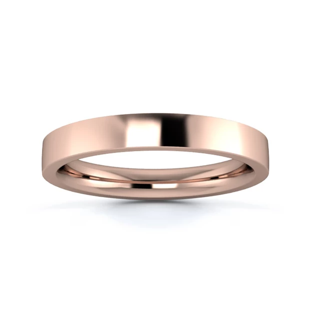 9K Rose Gold 3mm Heavy Weight Flat Court Flat Edge Wedding Ring