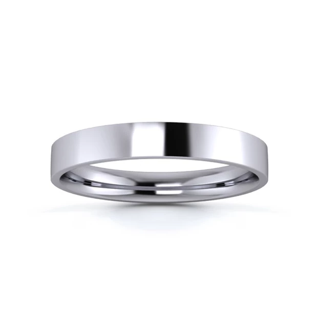 18K White Gold 3mm Light Weight Flat Court Flat Edge Wedding Ring