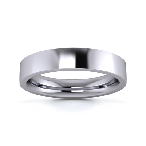 18K White Gold 4mm Heavy Weight Flat Court Flat Edge Wedding Ring