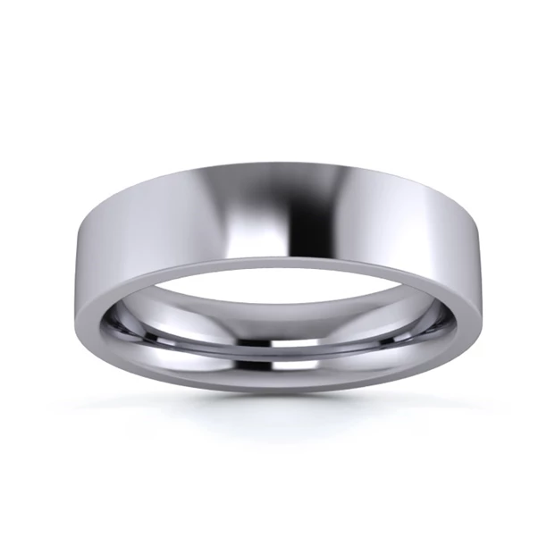 18K White Gold 5mm Heavy Weight Flat Court Flat Edge Wedding Ring