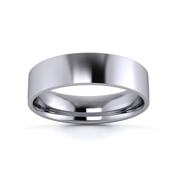 9K White Gold 5mm Light Weight Flat Court Flat Edge Wedding Ring