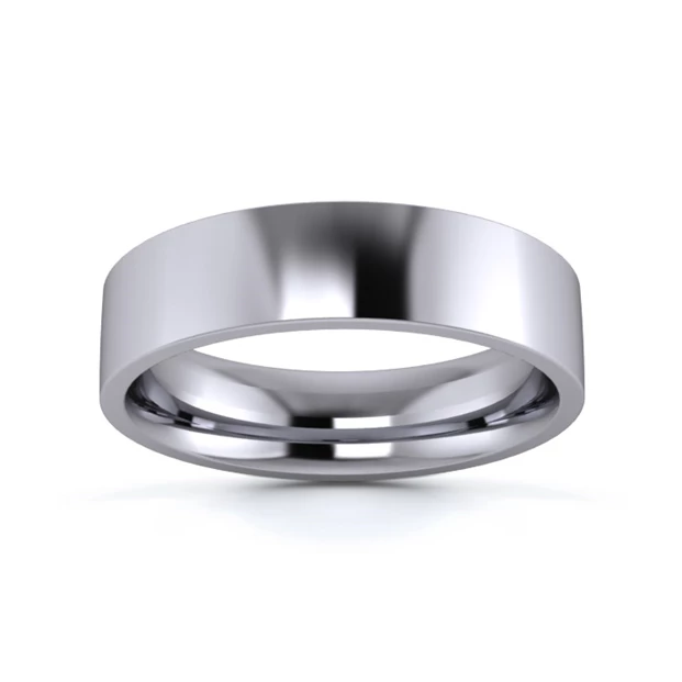 9K White Gold 5mm Medium Weight Flat Court Flat Edge Wedding Ring