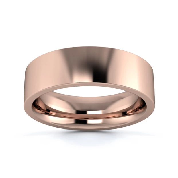 9K Rose Gold 6mm Heavy Weight Flat Court Flat Edge Wedding Ring