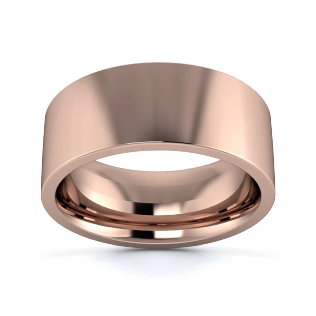 18K Rose Gold 8mm Heavy Weight Flat Court Flat Edge Wedding Ring