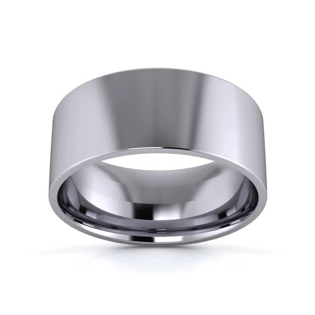 9K White Gold 8mm Light Weight Flat Court Flat Edge Wedding Ring