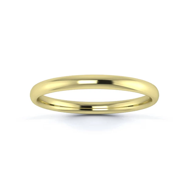 18K Yellow Gold 2mm Light Weight Slight Court Wedding Ring