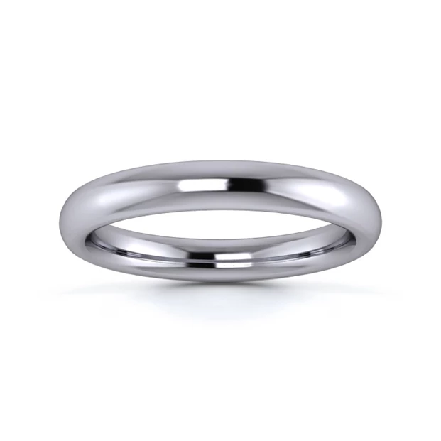 18K White Gold 3mm Heavy Weight Slight Court Wedding Ring