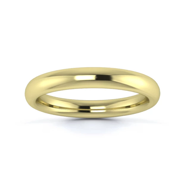 9K Yellow Gold 3mm Heavy Weight Slight Court Wedding Ring