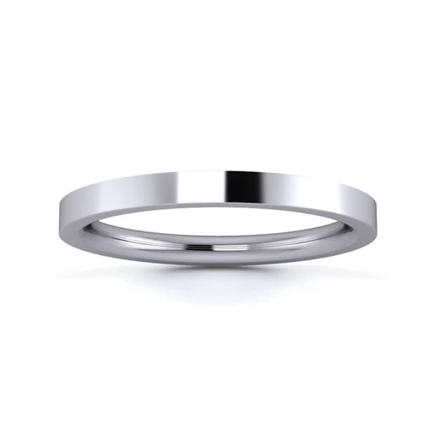 18K White Gold 2mm Heavy Weight Flat Court Wedding Ring