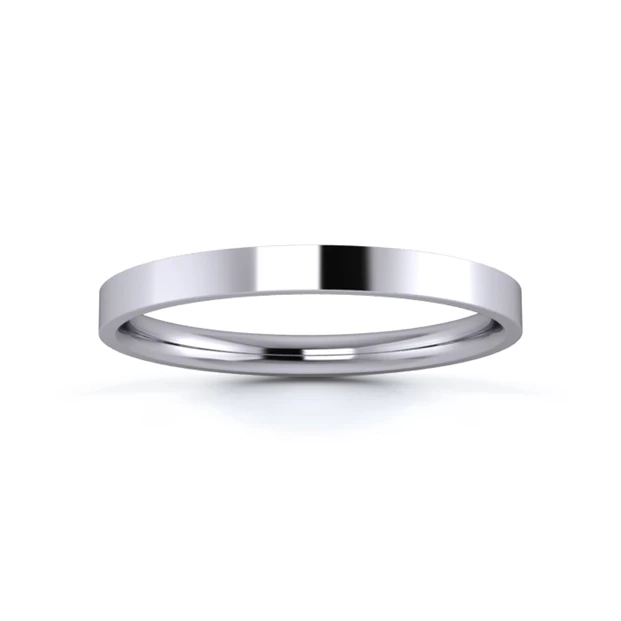 9K White Gold 2mm Light Weight Flat Court Wedding Ring