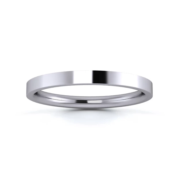 18K White Gold 2mm Medium Weight Flat Court Wedding Ring