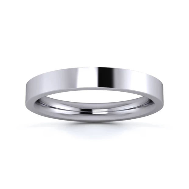 18K White Gold 3mm Heavy Weight Flat Court Wedding Ring