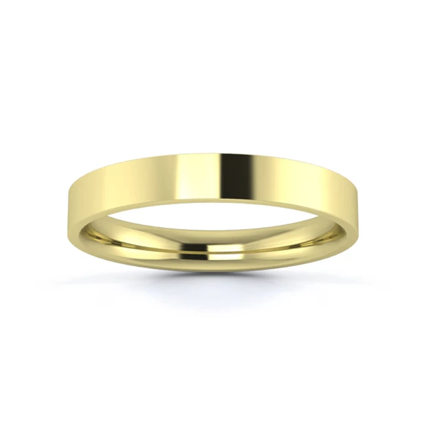 9K Yellow Gold 3mm Light Weight Flat Court Wedding Ring