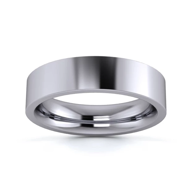 9K White Gold 5mm Heavy Weight Flat Court Wedding Ring