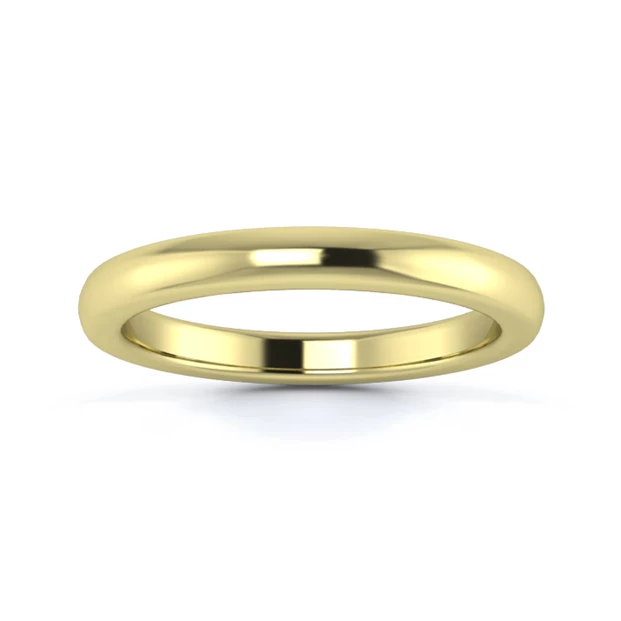 18K Yellow Gold 2.5mm Heavy Weight Slight Court Flat Edge Wedding Ring